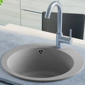 VidaXL Granite Kitchen Sink Single Basin Round Grey