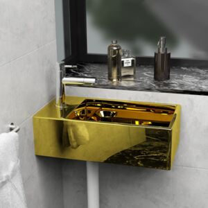 VidaXL Wash Basin with Overflow 49x25x15 cm Ceramic Gold