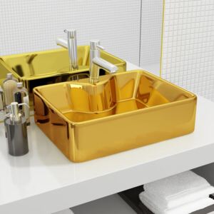 VidaXL Wash Basin with Faucet Hole 48x37x13.5 cm Ceramic Gold