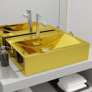 VidaXL Wash Basin with Overflow 60x46x16 cm Ceramic Gold