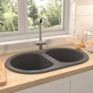 VidaXL Kitchen Sink Double Basins Oval Grey Granite