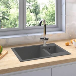 VidaXL Kitchen Sink with Overflow Hole Double Basins Grey Granite