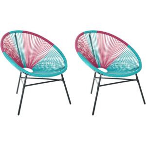 Set of 2 Garden Chairs Blue with Pink PE Rattan Papasan Modern Beliani