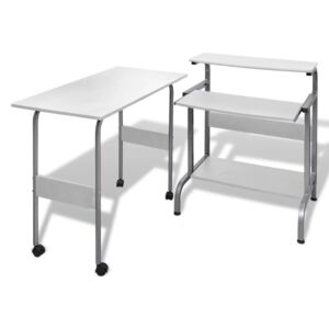 VidaXL 2 Piece Computer Desk with Pull-out Keyboard Tray White