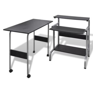 VidaXL 2 Piece Computer Desk with Pull-out Keyboard Tray Black