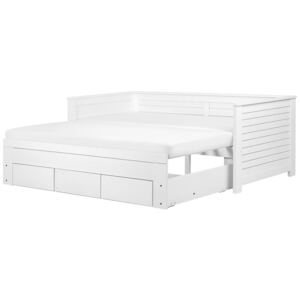 Bed Frame with Storage White Rubberwood EU Single to Super King Size 6ft Guest Bed Beliani