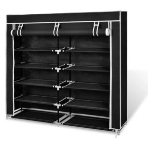 VidaXL Fabric Shoe Cabinet with Cover 115 x 28 x 110 cm Black