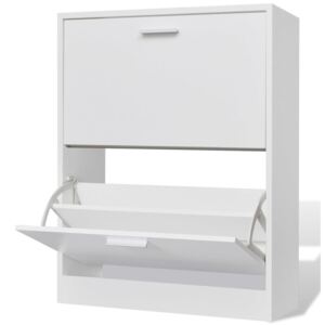 VidaXL White Wooden Shoe Cabinet with 2 Compartments