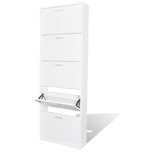 VidaXL White Wooden Shoe Cabinet with 5 Compartments