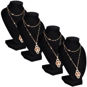 VidaXL Flannel Jewelry Holder Necklace Bust Black 9 x 8.5 x 15 cm 4 pcs