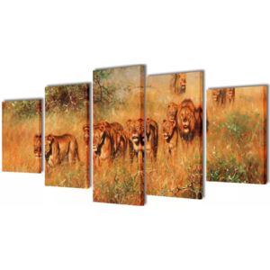 VidaXL Canvas Wall Print Set Lions 100 x 50 cm