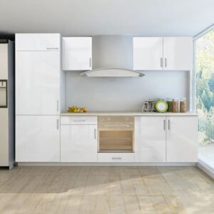 VidaXL Kitchen Cabinet Built-in Fridge 7 Pieces High Gloss White 270cm