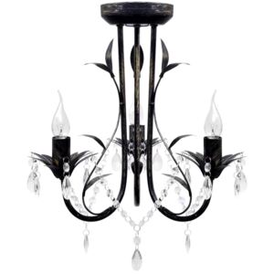 VidaXL Art Nouveau Style Black Chandelier Crystal Beads 3xE14 Bulbs