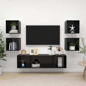VidaXL 5 Piece TV Cabinet Set High Gloss Black Chipboard