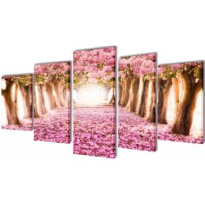VidaXL Canvas Wall Print Set Cherry Blossom 200 x 100 cm