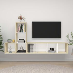 VidaXL 3 Piece TV Cabinet Set White and Sonoma Oak Chipboard