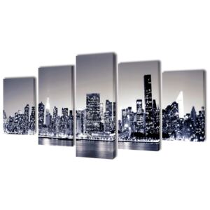 VidaXL Canvas Wall Print Set Monochrome New York Skyline 200 x 100 cm