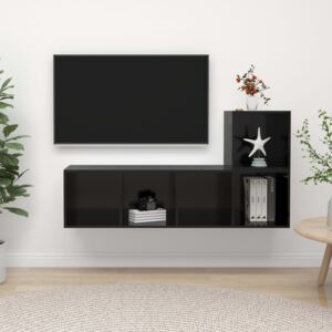 VidaXL 2 Piece TV Cabinet Set High Gloss Black Chipboard
