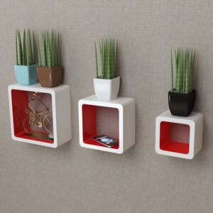 VidaXL 3 White-red MDF Floating Wall Display Shelf Cubes Book/DVD Storage
