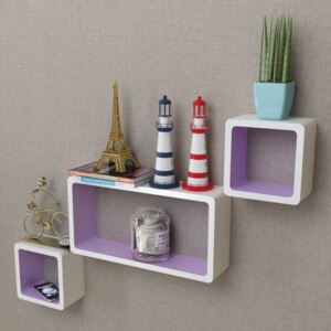 VidaXL 3 White-purple MDF Floating Wall Display Shelf Cubes Book/DVD Storage