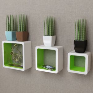 VidaXL 3 White-green MDF Floating Wall Display Shelf Cubes Book/DVD Storage