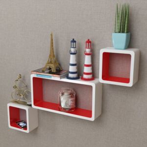 VidaXL 3 White-red MDF Floating Wall Display Shelf Cubes Book/DVD Storage
