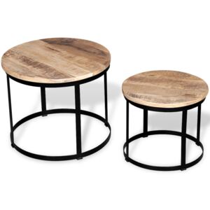 VidaXL Two Piece Coffee Table Set Rough Mango Wood Round 40 cm/50 cm