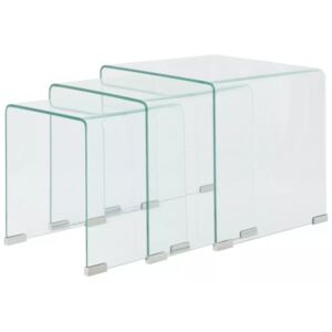 VidaXL Three Piece Nesting Table Set Tempered Glass Clear