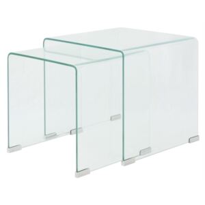 VidaXL Two Piece Nesting Table Set Tempered Glass Clear