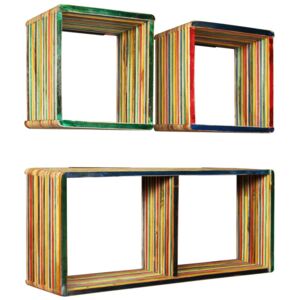 VidaXL Wall Shelf Set 3 Pieces Solid Reclaimed Teak Multicolour
