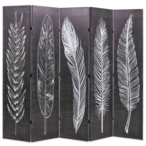VidaXL Folding Room Divider 200x170 cm Feathers Black and White