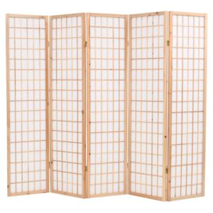 VidaXL Folding 5-Panel Room Divider Japanese Style 200x170 cm Natural