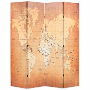VidaXL Folding Room Divider 160x170 cm World Map Yellow