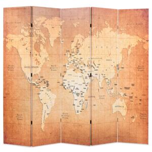 VidaXL Folding Room Divider 200x170 cm World Map Yellow