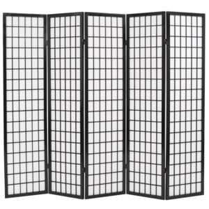 VidaXL Folding 5-Panel Room Divider Japanese Style 200x170 cm Black