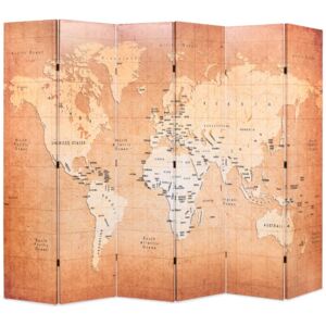 VidaXL Folding Room Divider 228x170 cm World Map Yellow