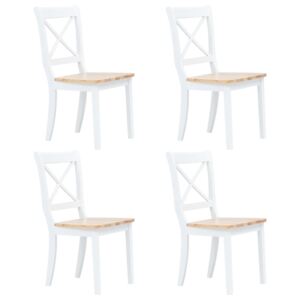 VidaXL Dining Chairs 4 pcs White and Light Wood Solid Rubber Wood
