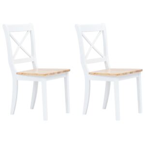 VidaXL Dining Chairs 2 pcs White and Light Wood Solid Rubber Wood