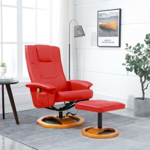 VidaXL Massage Chair with Foot Stool Red Faux Leather