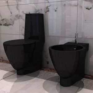 VidaXL Black Ceramic Toilet & Bidet Set