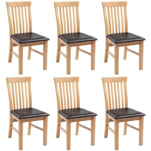 VidaXL Dining Chairs 6 pcs Solid Oak Wood and Faux Leather
