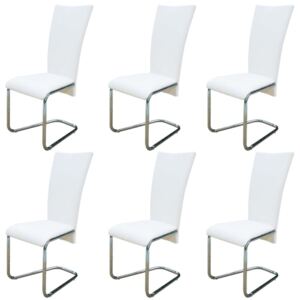 VidaXL Cantilever Dining Chairs 6 pcs White Faux Leather