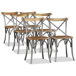 VidaXL Dining Chairs 6 pcs Solid Mango Wood and Steel Cross Back