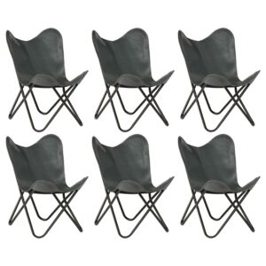 VidaXL Butterfly Chairs 6 pcs Grey Kids Size Real Leather