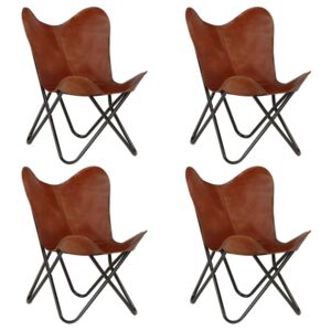 VidaXL Butterfly Chairs 4 pcs Brown Kids Size Real Leather