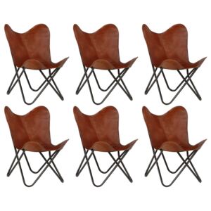 VidaXL Butterfly Chairs 6 pcs Brown Kids Size Real Leather