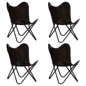 VidaXL Butterfly Chairs 4 pcs Black Kids Size Real Leather