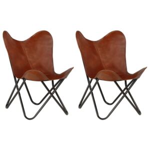 VidaXL Butterfly Chairs 2 pcs Brown Kids Size Real Leather