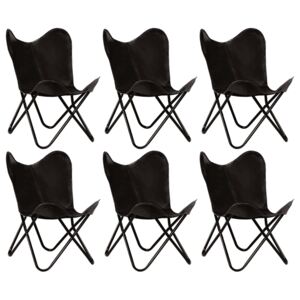 VidaXL Butterfly Chairs 6 pcs Black Kids Size Real Leather