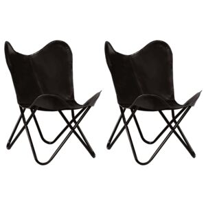 VidaXL Butterfly Chairs 2 pcs Black Kids Size Real Leather